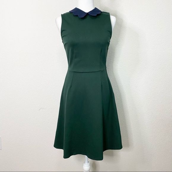 Modcloth Green All Polished Up Fit & Flare Peter Pan Collar Ponte Knit Dress M - Picture 2 of 8